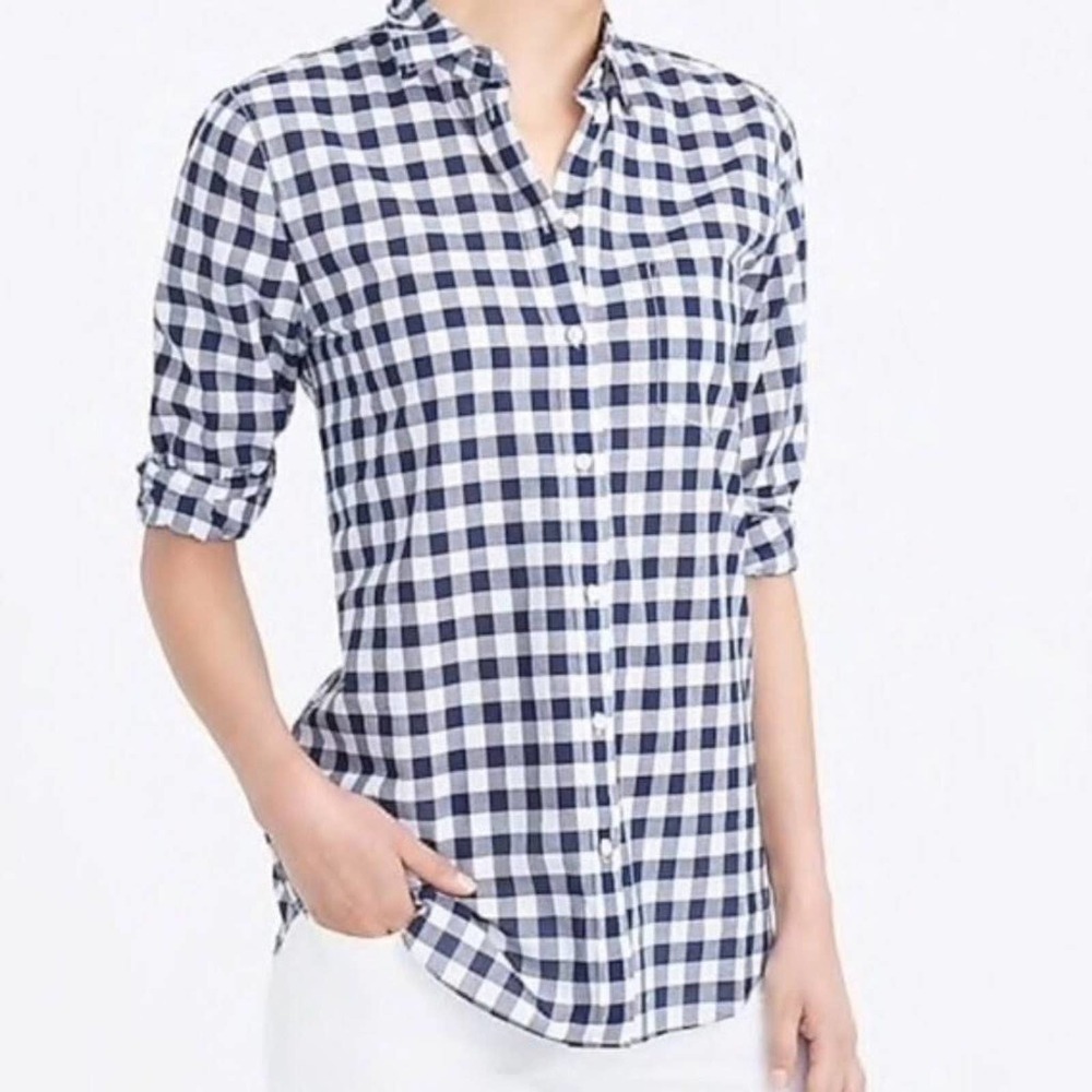 CLOTH & Stone Navy & White Gingham Button Down Shirt Size Medium EUC